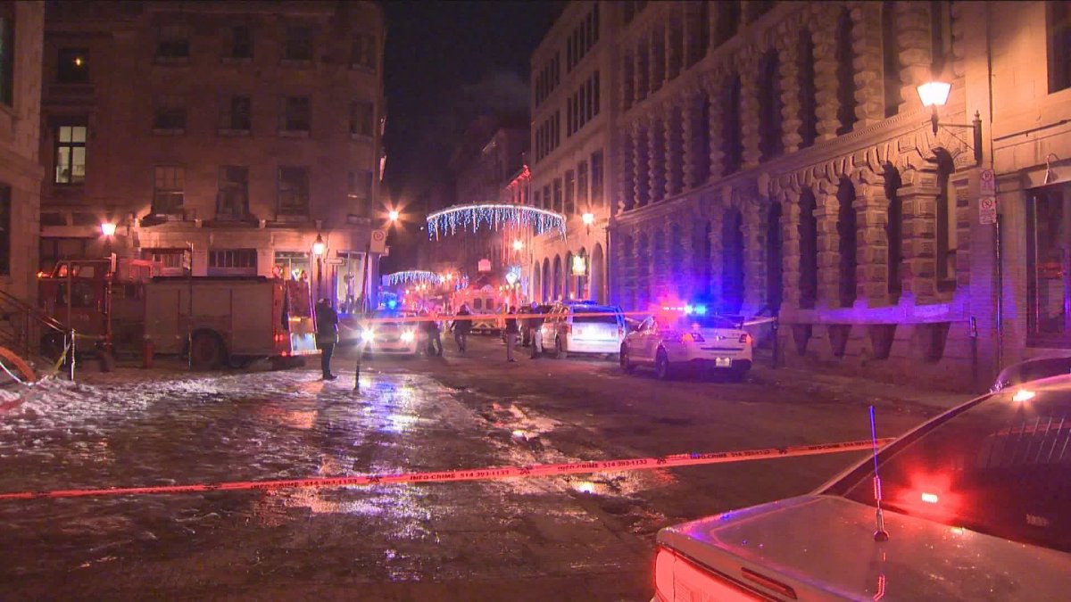 Police are at the scene of a stabbing in Old Montreal that sent one man to hospital. Friday, Jan. 13, 2017.