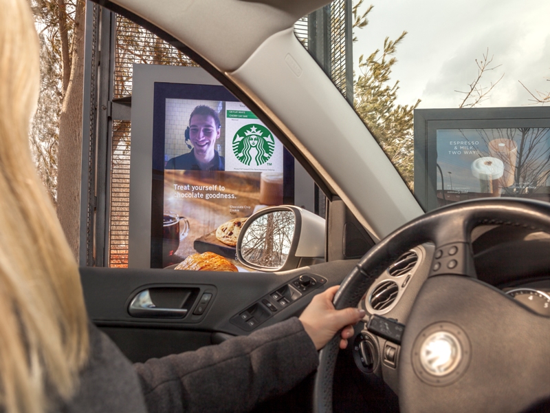 Starbucks is installing two-way video screens at locations throughout Canada. 