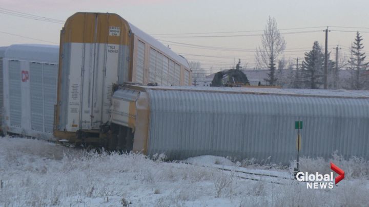 A CN freight train derailed at 50 Avenue and 52 Street S.E. in Calgary on January 24, 2017, leading to major traffic tie-ups in the area.