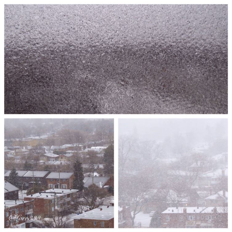"Approximately in the last hour in the west end of Montreal. Freezing rain and snow."