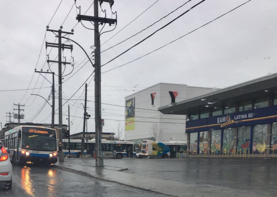 "Buses parked off Marcel Laurin, couldn't get up the underpass north of Henri-Bourassa."
