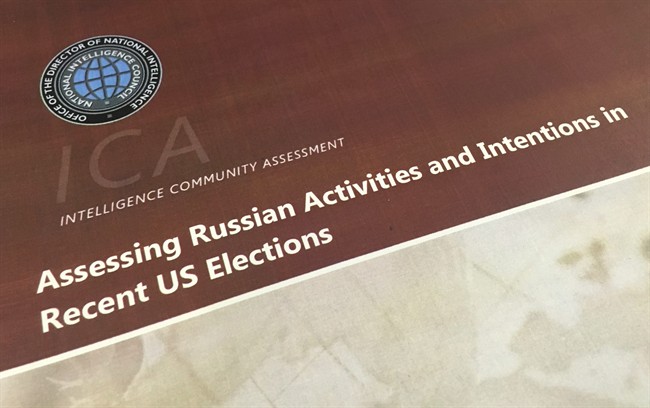 A part of the declassified version Intelligence Community Assessment on Russia's efforts to interfere with the U.S. political process is photographed in Washington, Jan. 6, 2017.