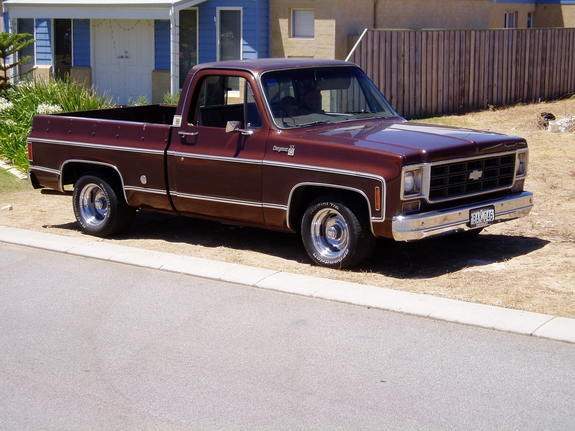 A stock photo of a maroon 1977 Chevy Silverado.
