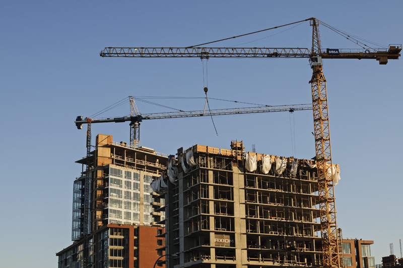 High-rise condo towers are seen under construction, Vancouver, B.C.