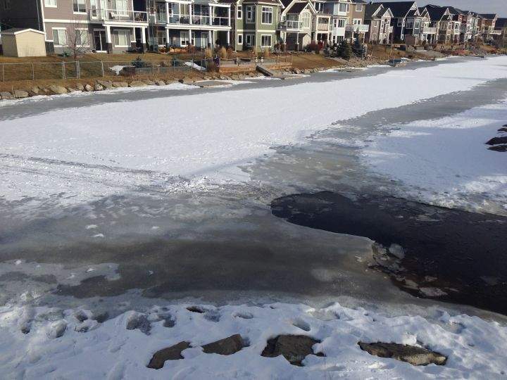 The area in the Airdrie canal where two young boys fell through ice on Feb. 20, 2017.