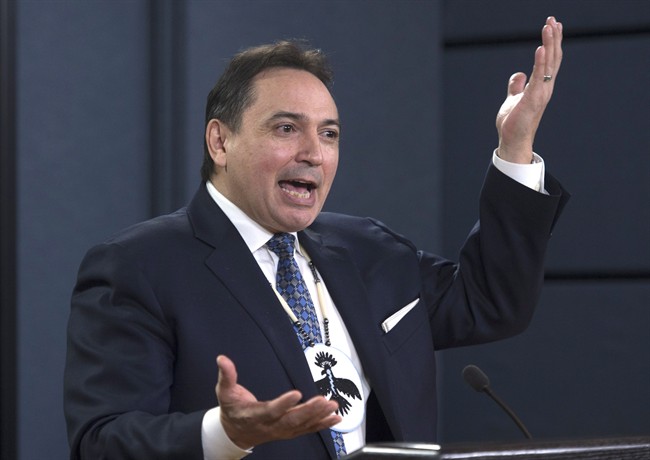 Assembly of First Nations Chief Perry Bellegarde responds to a question during a news conference in Ottawa, Thursday February 23, 2017. THE CANADIAN PRESS/Adrian Wyld