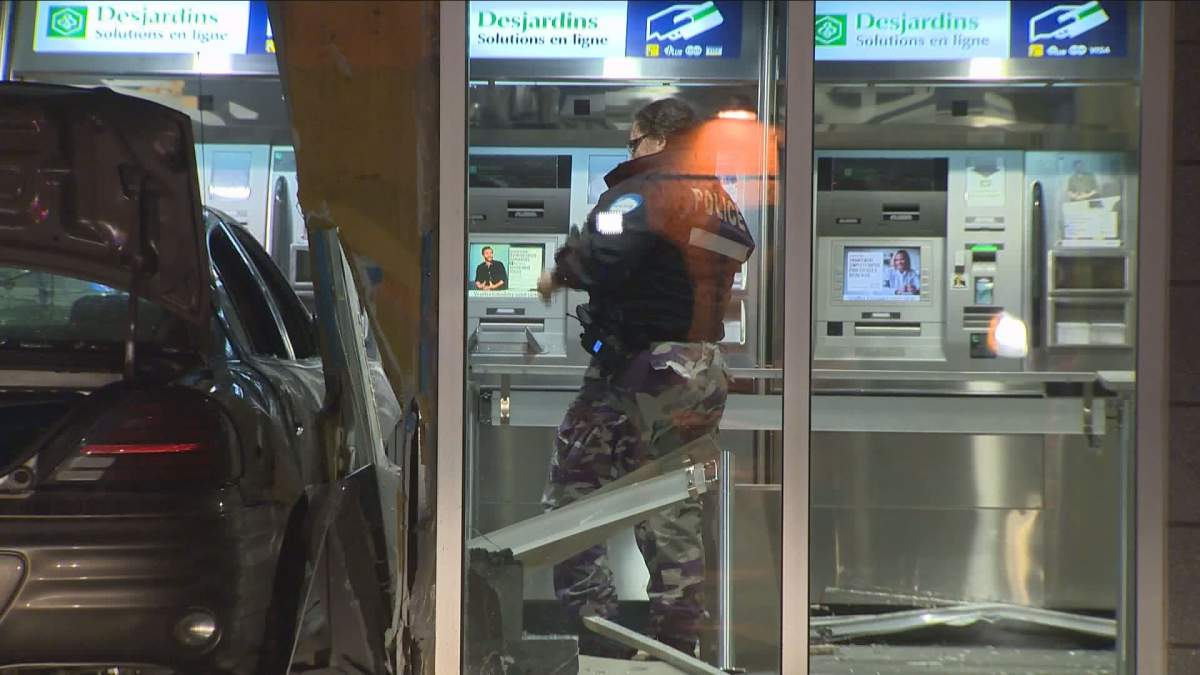 Early Wednesday morning a man has crashed his car through the window of a bank on Saint-Laurent Boulevard, Wednesday, February 22, 2017.