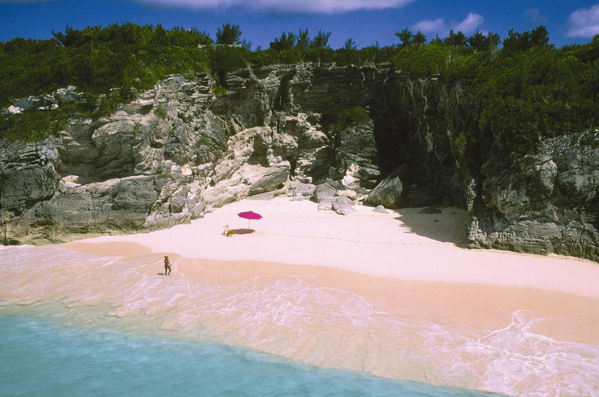 The beach at Tucker’s Town, west of Surf Bay, shared by the Mid-Ocean Club and the Tucker’s Point Club, in Bermuda.