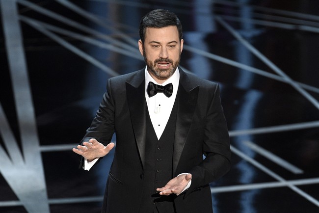 Host Jimmy Kimmel speaks at the Oscars on Sunday, Feb. 26, 2017, at the Dolby Theatre in Los Angeles.