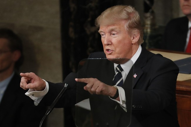 President Donald Trump gestures as he addresses a joint session of Congress on Capitol Hill in Washington, Tuesday, Feb. 28, 2017.