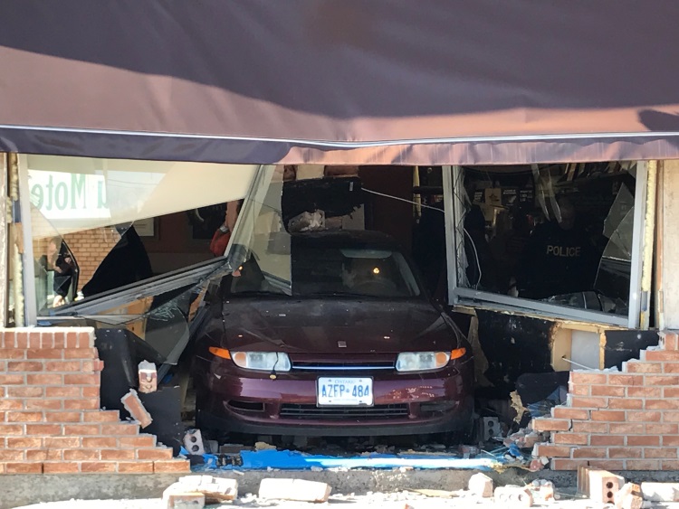 A car crashed into a restaurant in Kenora, ON Thursday. 