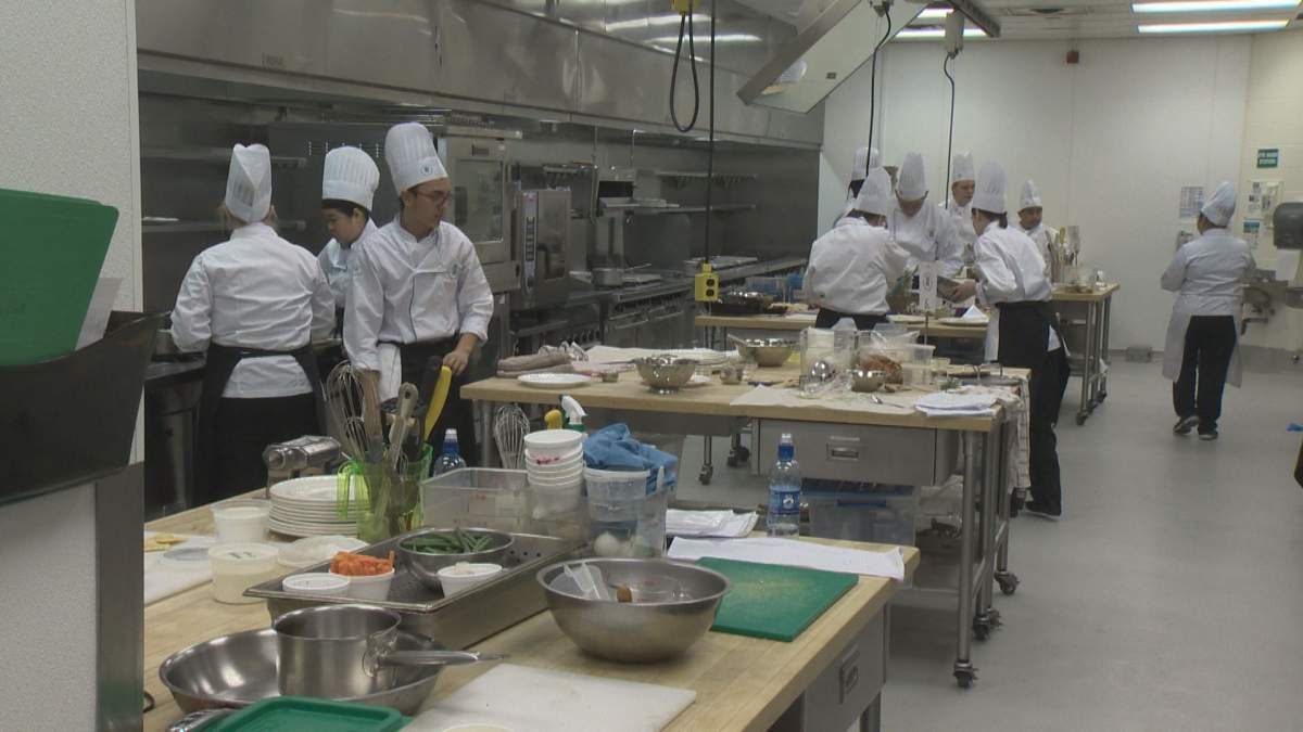 High school students compete in a culinary challenge.