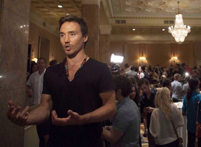 Filmmaker Rob Stewart speaks to the media about his new film Revolution during a Toronto International Film Festival press conference on Wednesday, August 8, 2012. 