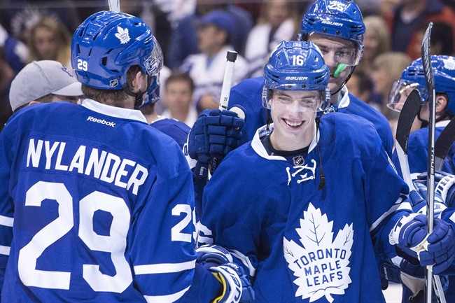 Toronto Maple Leafs teammates William Nylander, left, and Mitch Marner will play against Boston or Tampa Bay in round one of the Stanley Cup playoffs.