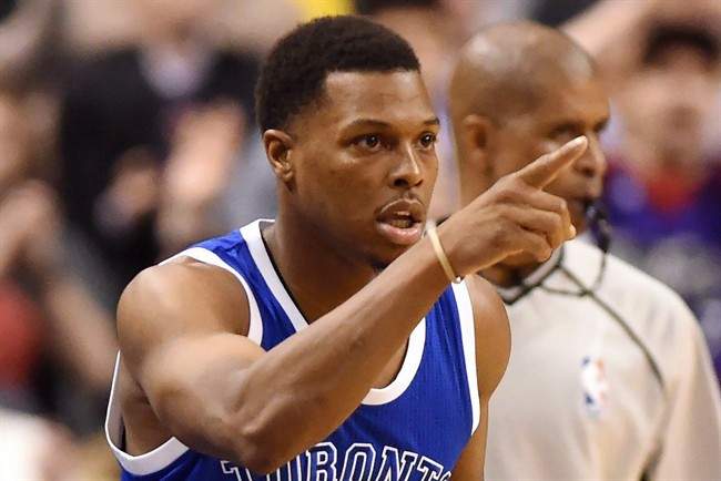Toronto Raptors guard Kyle Lowry (7) celebrates after sinking a three-pointer during second half NBA basketball action against the Charlotte Hornets in Toronto on Wednesday, Feb. 15, 2017.