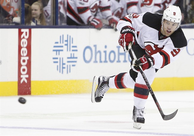New Jersey Devils' Taylor Hall scores an open net goal against the Columbus Blue Jackets during the third period of an NHL hockey game Saturday, Feb. 4, 2017, in Columbus, Ohio. Overwhelmed at first, Hall is now loving the fast-paced life with the Devils. 