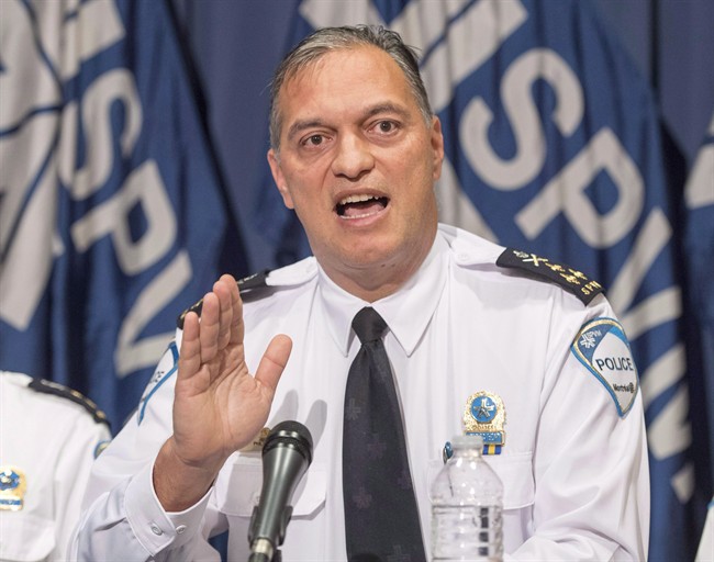 Montreal Chief of Police Philippe Pichet speaks to the media at a news conference, on Monday, Oct. 31, 2016, in Montreal. He was suspended in December 2017 with pay.