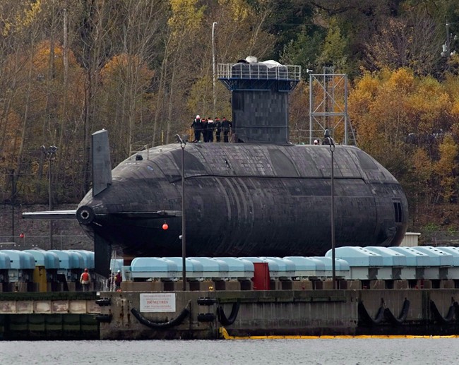 HMCS Chicoutimi rests on the syncrolift after being removed from the harbour in Halifax on Saturday, Nov. 5, 2006.