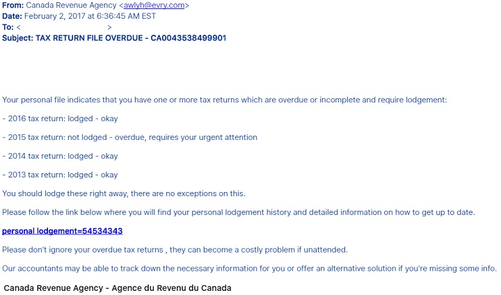 A screenshot of an email scam sent to Global News.