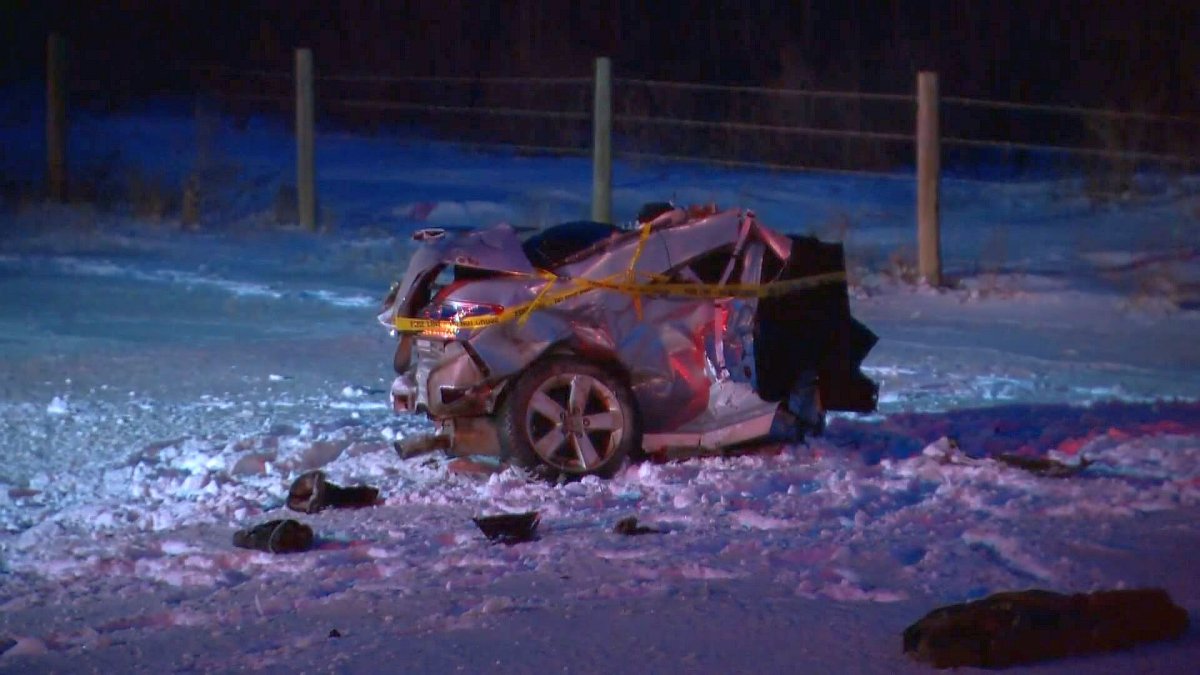 Car split in half in highway crash west of Calgary Globalnews.ca