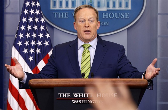 White House press secretary Sean Spicer speaks during the daily press briefing, Thursday, Feb. 2, 2017, in the briefing room of the White House in Washington.