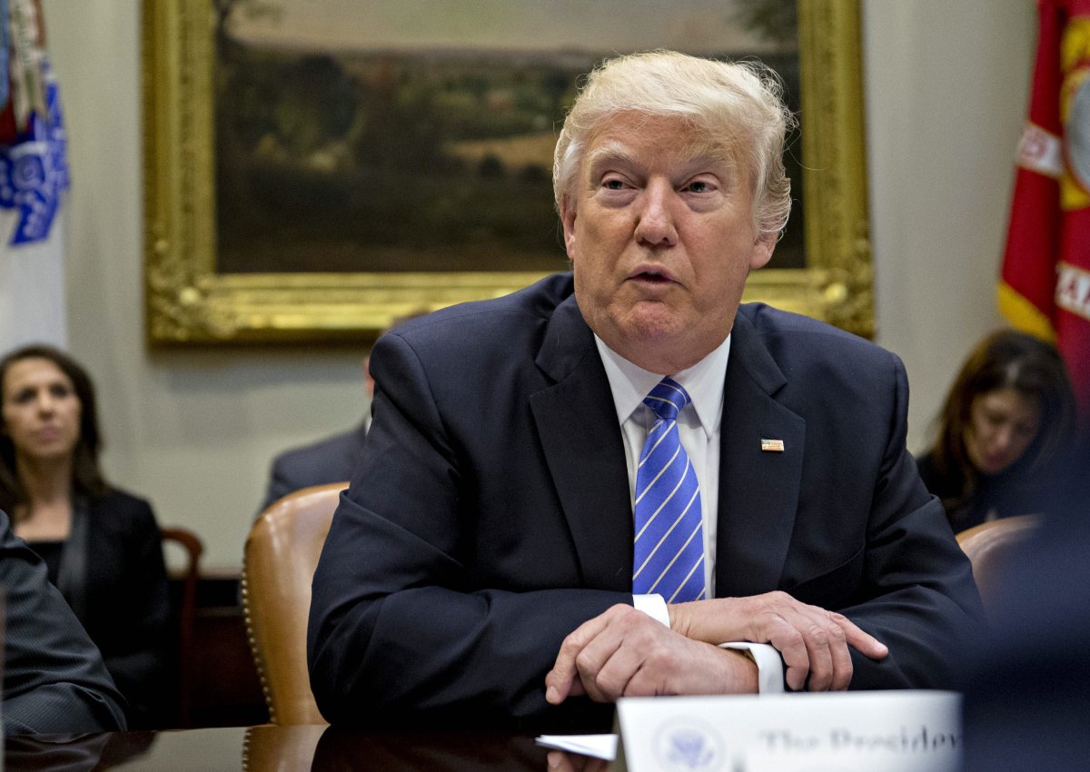 Donald Trump speaks as he participates in a listening session with the Retail Industry Leaders Association and member company chief executive officers in the Roosevelt Room of the White House in Washington, D.C.