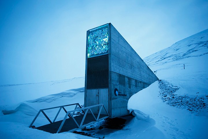 This is March 2. 2016 file photo shows the entrance of the Svalbard Global Seed Vault, the secure seed bank on Svalbard, Norway.