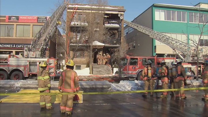 Three men were arrested after an explosion and subsequent fire in an apartment building on Saint-Laurent Boulevard in Montreal's Villeray–Saint-Michel–Parc-Extension borough Saturday, Feb. 18, 2017.