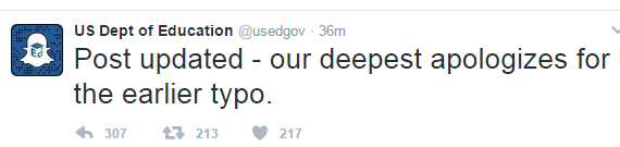 U.S. Department of Education issues Twitter error correction which contains an error - image