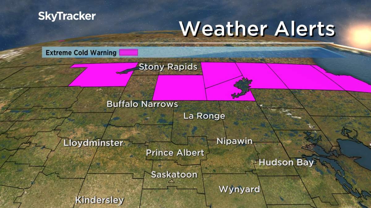 Extreme cold warning issued in extreme northern Saskatchewan for -45 wind chills until Friday.