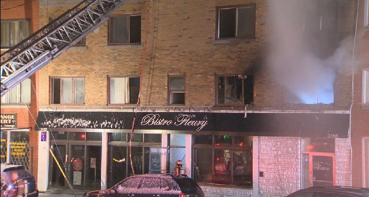 It took firefighters two hours to put out a blaze that broke out shortly after 1:30 a.m. Thursday in a three-storey building on Fleury Street in Montreal North. Thursday, Feb. 2, 2017.
