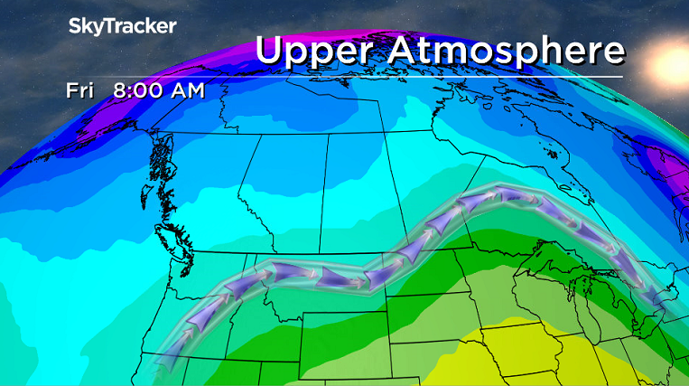 Upper ridge breaks down on Friday allowing cooler air and low pressure systems to move in.
