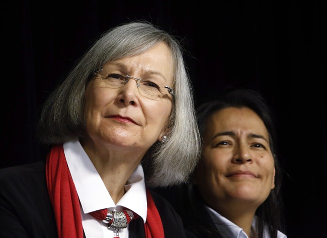 Marion Buller (left), Chief Commissioner of the National Inquiry into Missing and Murdered Indigenous Women and Girls, along with her colleague, commissioner Michele Audette, hold a news conference in Ottawa on Tuesday, February 7, 2017.