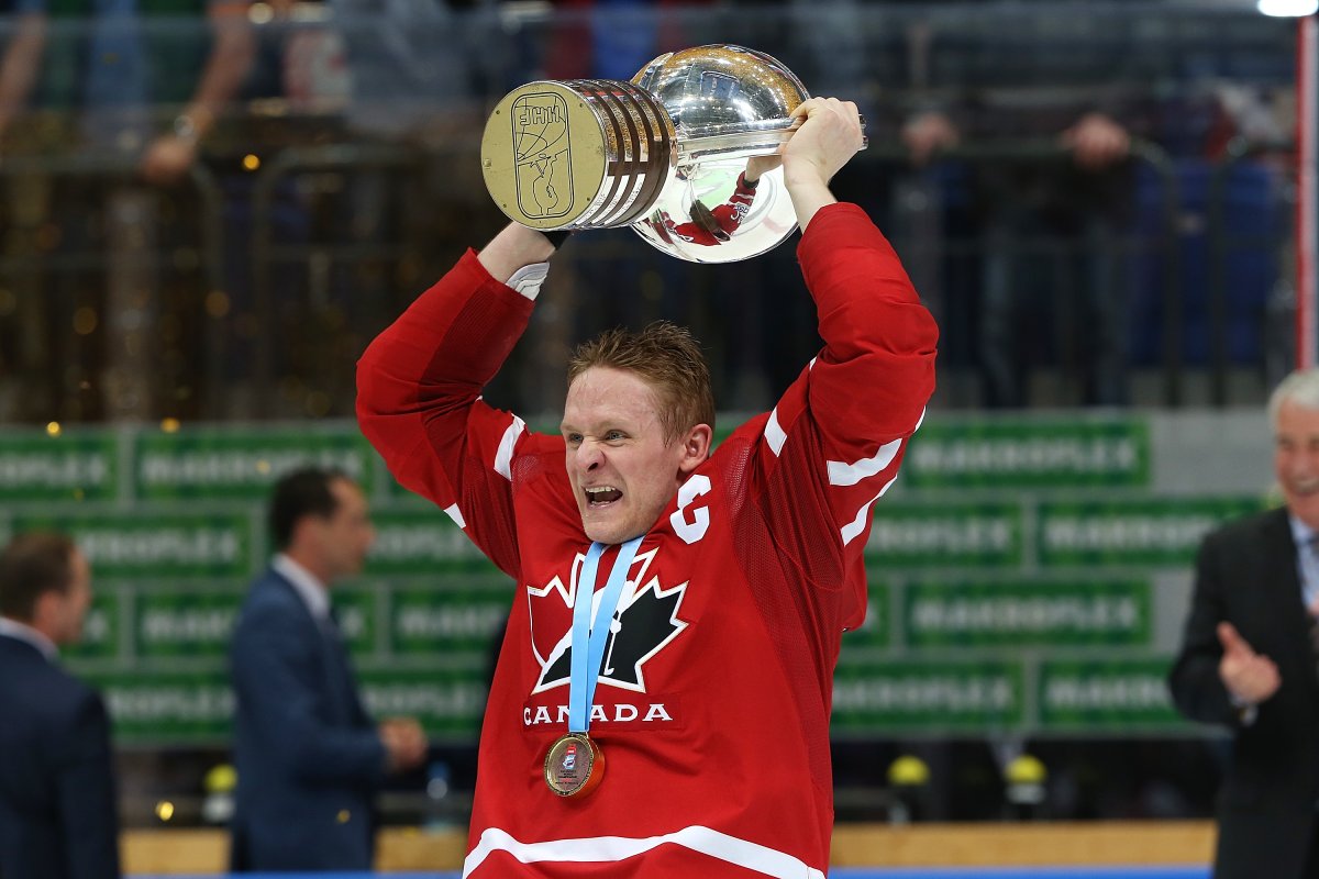 MOSCOW, RUSSIA - MAY 22:  Corey Perry #24 of Canada looks on during the award ceremony after the 2016 IIHF World Championship gold medal game at the Ice Palace on May 22, 2016 in Moscow, Russia.  (Photo by Anna Sergeeva/Getty Images).