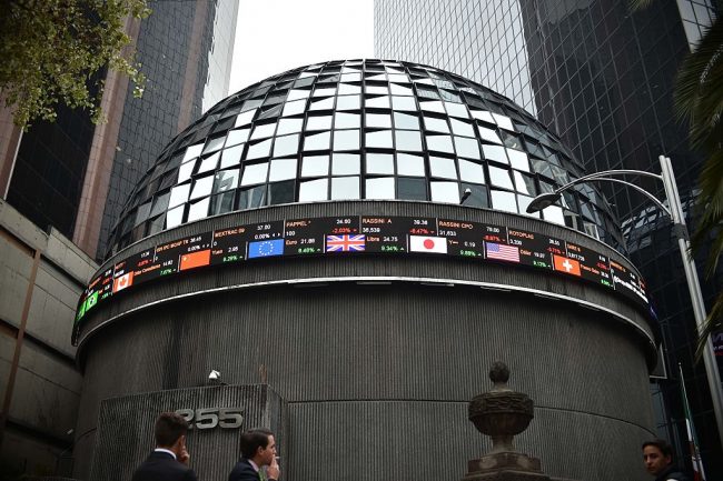 View of the Mexican stock exchange building on Nov. 9, 2016 in Mexico City. 