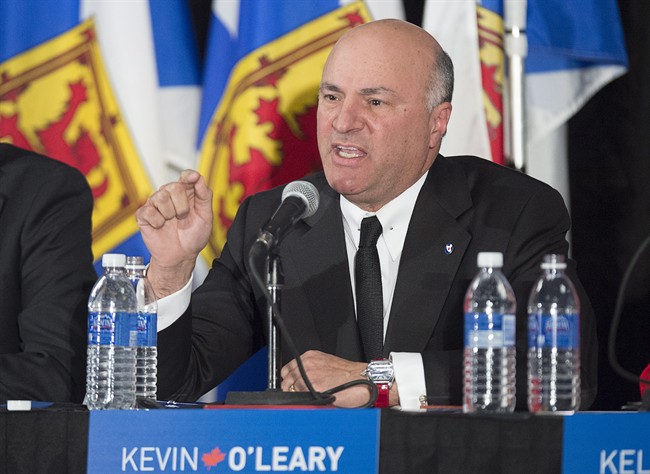 Kevin O'Leary makes his debut at the Conservative leadership candidates' debate, in Halifax on Saturday, Feb. 4, 2017. THE CANADIAN PRESS/Andrew Vaughan.