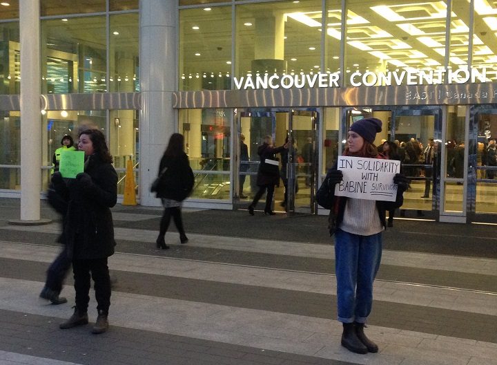 About half a dozen protesters greeted attendees at the UBC event on Feb. 28, 2017.