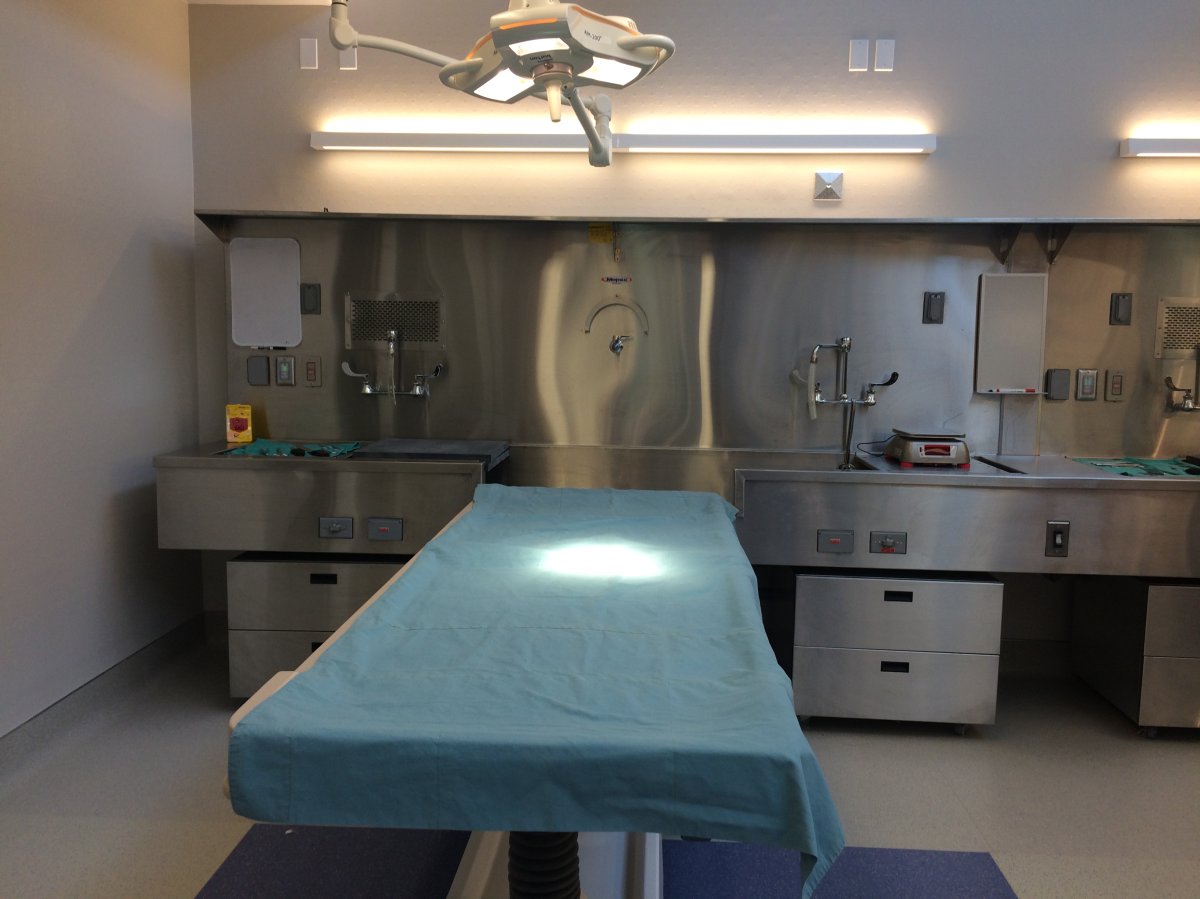One of the beds in the autopsy room.