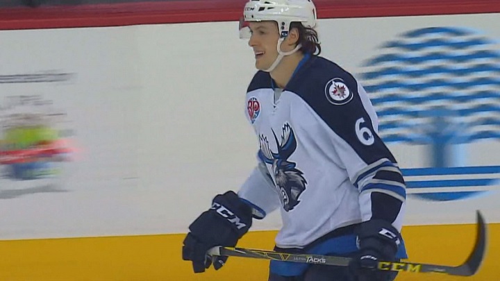 Defenceman Jake Baker with the Manitoba Moose.