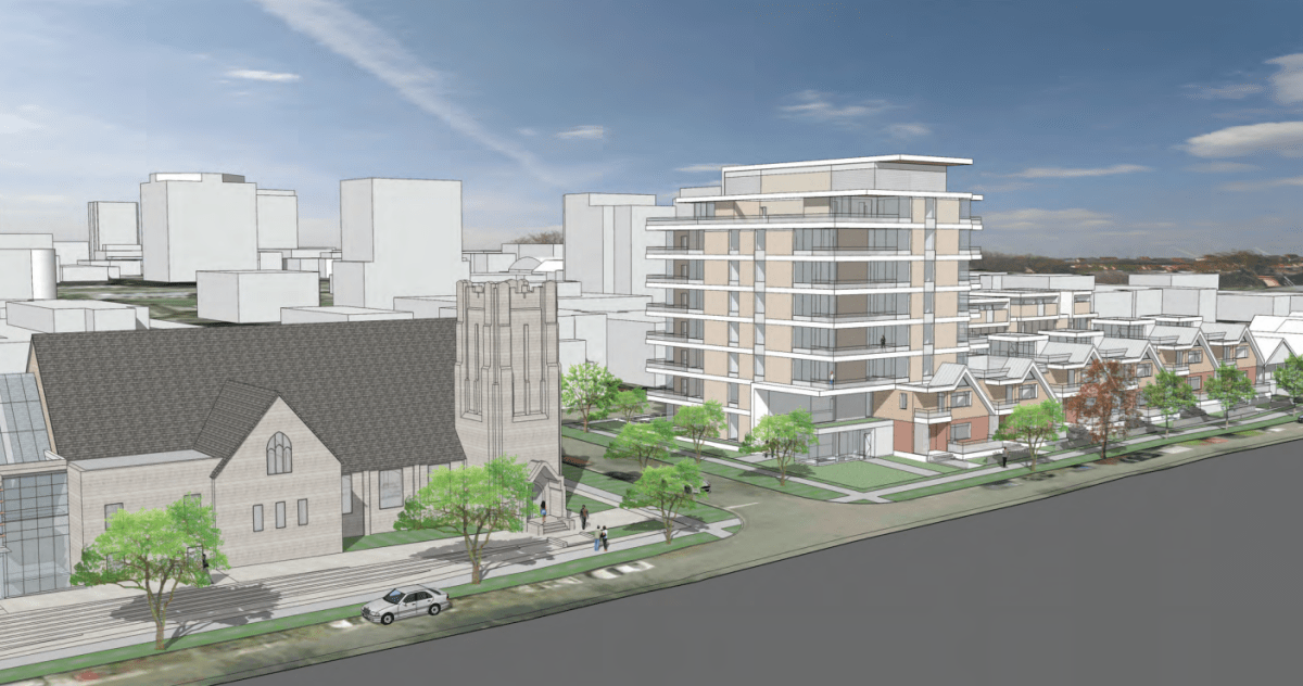 Proposed plans for the redevelopment of land surrounding the Ryerson Church in Kerrisadale.