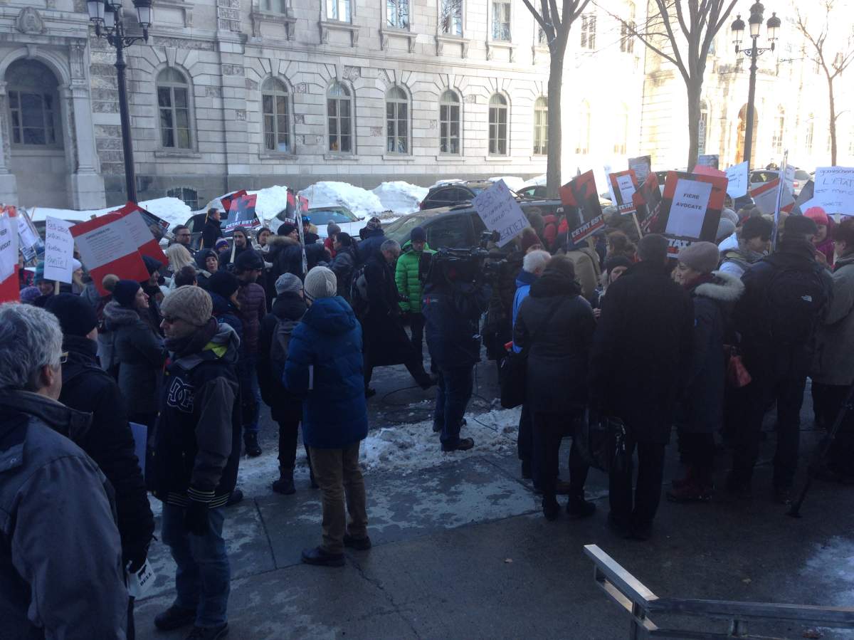 Quebec lawyers and notaries protested outside of the National Assembly on Monday, February 27, 2017.