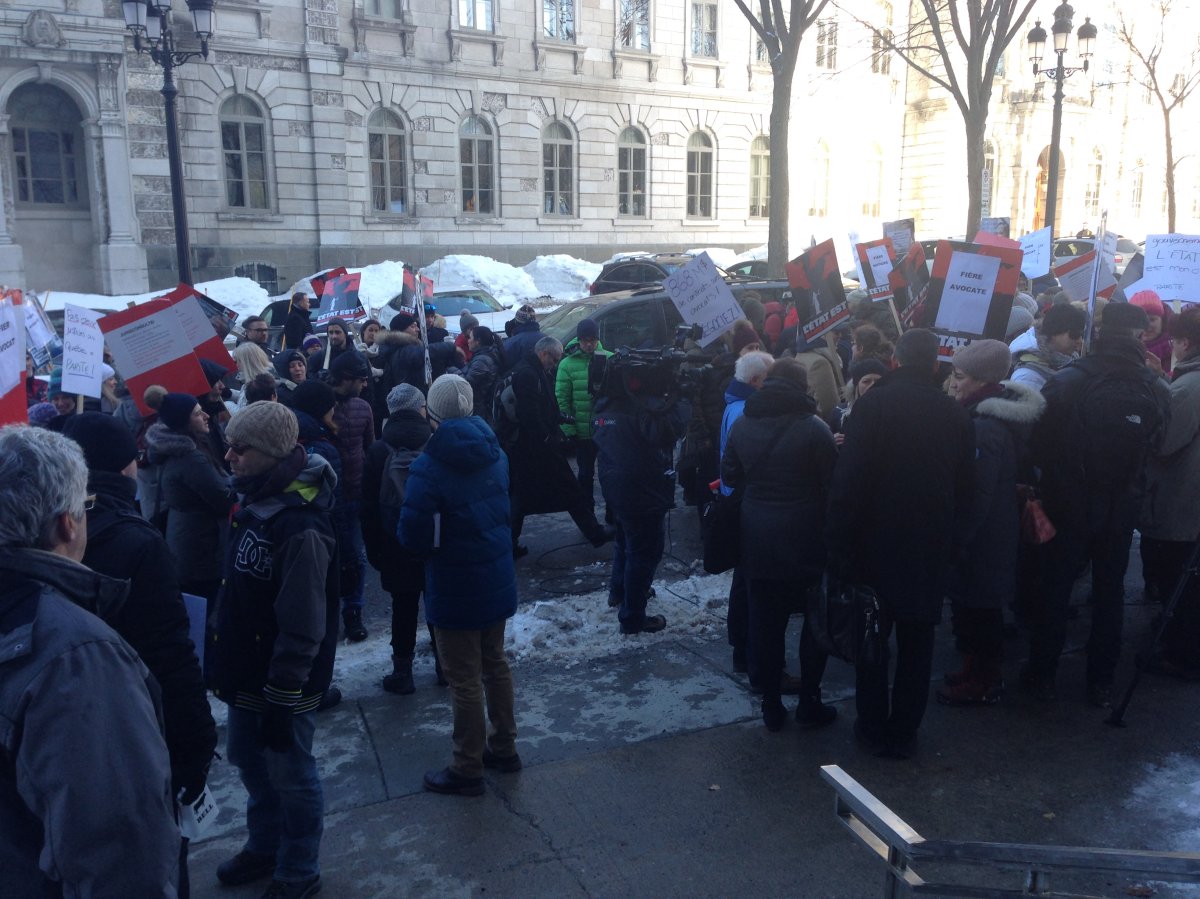 Quebec lawyers and notaries protested outside of the National Assembly on Monday, February 27, 2017.