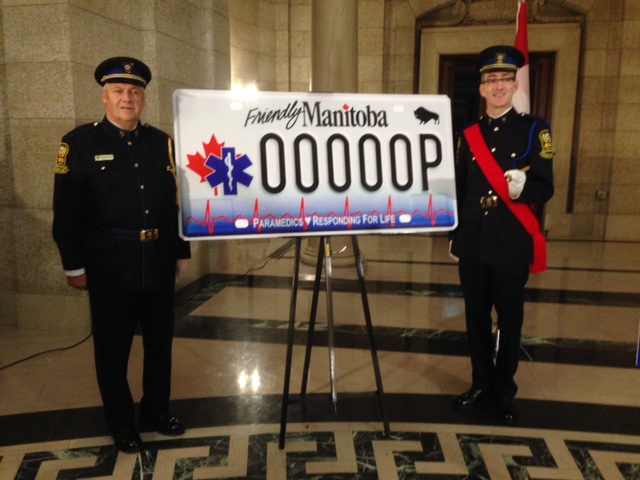 Crown Services Minister Ron Schuler said the plates recognize the efforts of paramedics and are a way to show the bond that unites them.