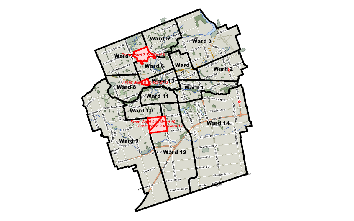 London, Ontario ward map changes.