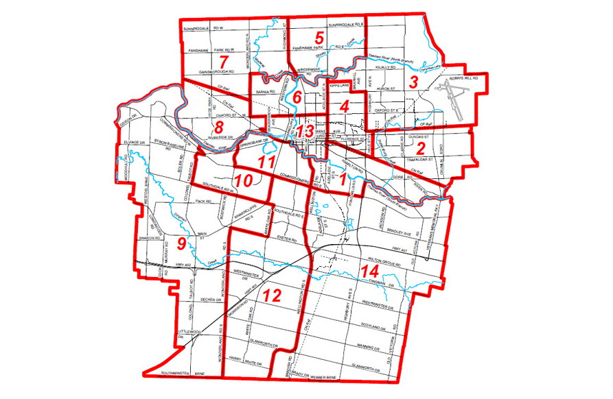 London, Ontario ward map.