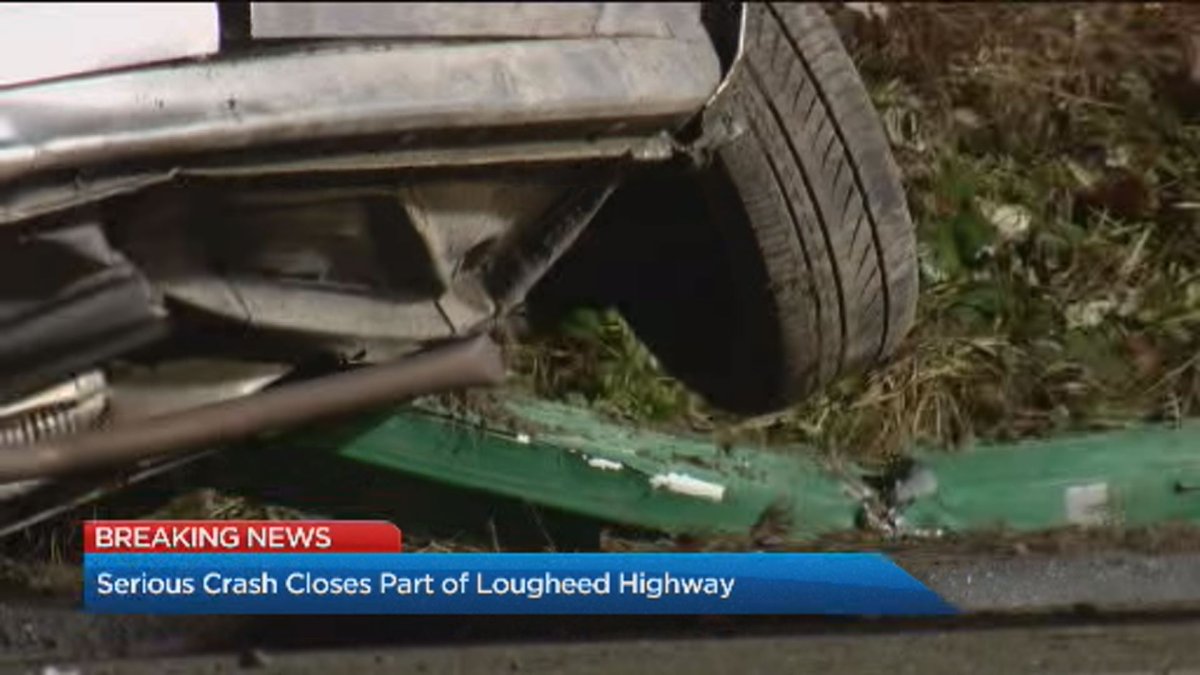 Burnaby RCMP on scene of a crash on Lougheed Highway.