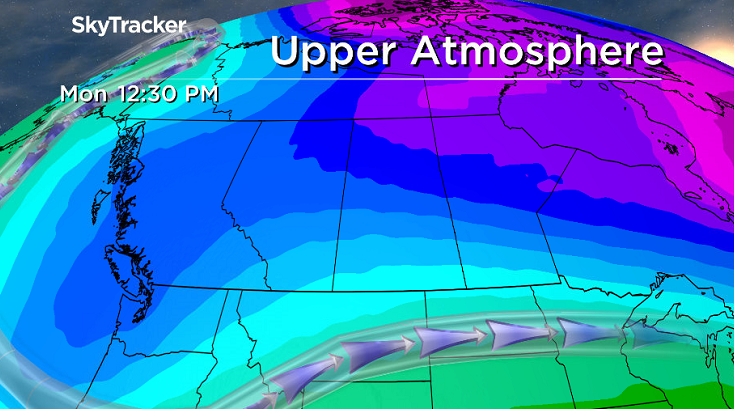Projection of the core of polar air in the upper atmosphere slides south next week.