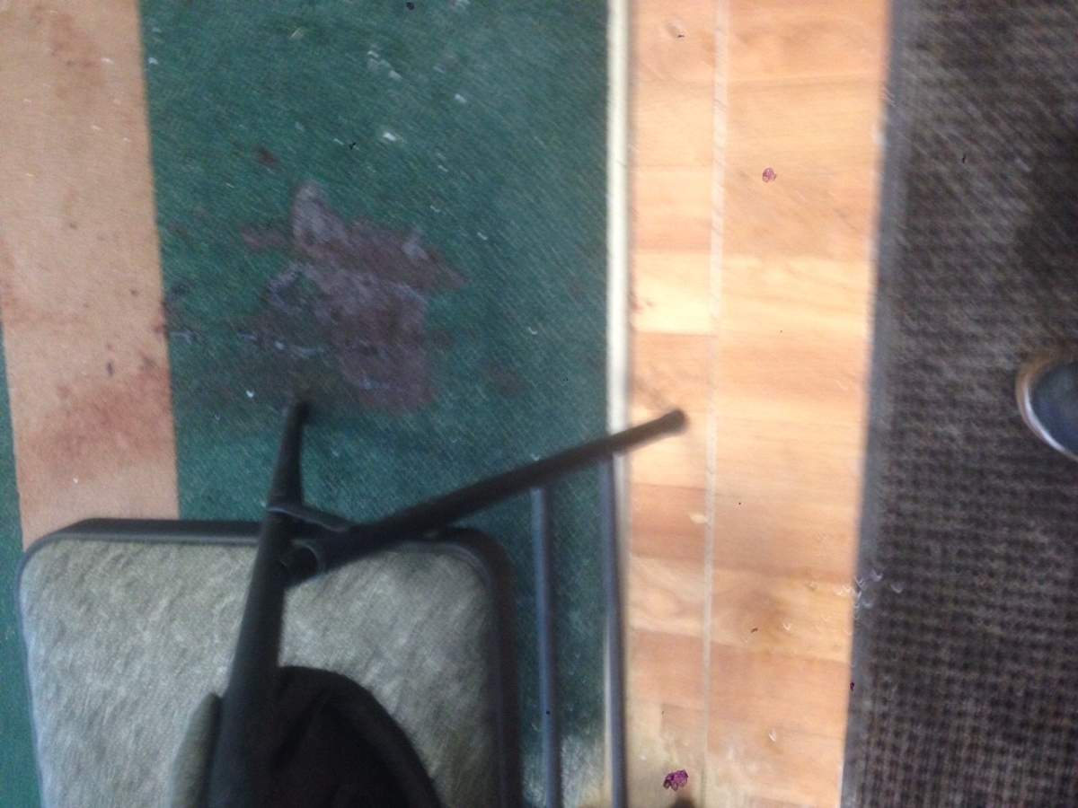 Blood stains on the ground inside the Quebec City mosque that was attacked on Sunday, Jan. 29, 2017.