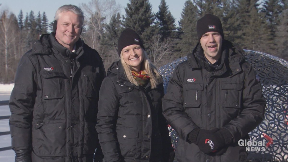 Gord Steinke, Nancy Carlson and Jesse Beyer get ready for an outdoor On The Road show on Feb. 17.