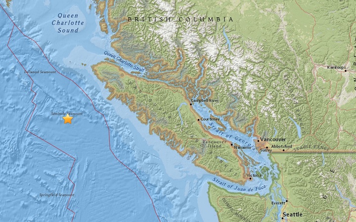 An earthquake struck southwest of Port Hardy on Feb. 22, 2017. 